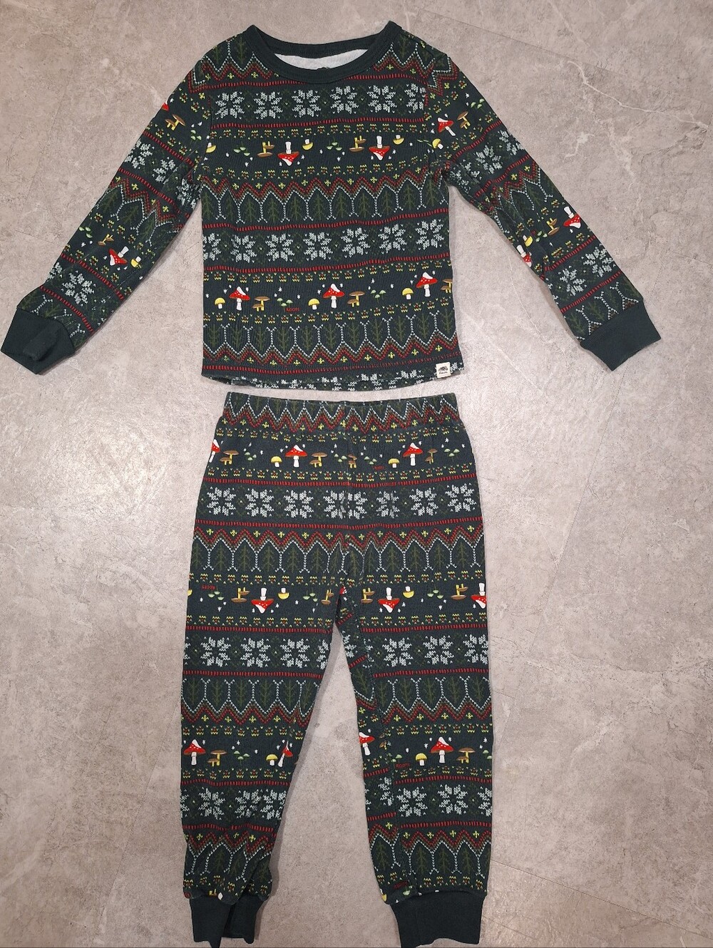 4T Roots Kids Dark Green Mushroom Print Pajama Set